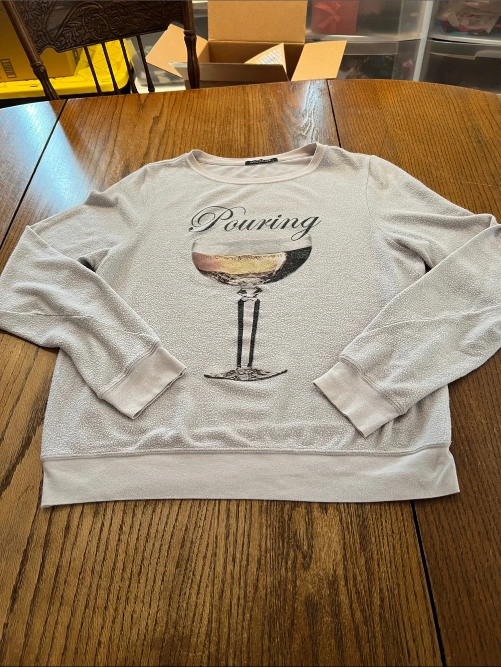 Wildfox Pouring Graphic Long-Sleeve Top With Wine Glass graphic Size L